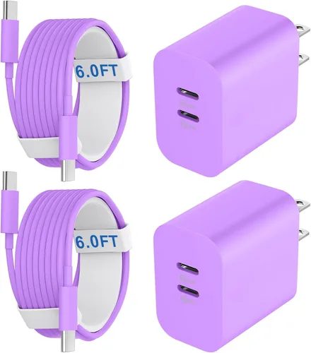 Miniatura 12 de Cargador para teléfono 15/16/17 Pro Max de carga rápida, bloque de carga USB C de doble puerto de 20 W con cable de carga USB C a C de 6.6 pies