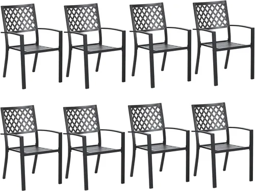 Miniatura 19 de MFSTUDIO Juego de 2 sillas de comedor al aire libre, sillas de metal para patio, sillas de comedor de hierro forjado negro con cojín para terraza