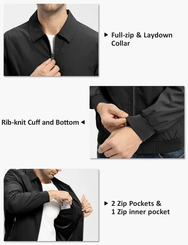Miniatura 5 de TBMPOY Chaquetas ligeras para hombre, estilo casual, rompevientos, para hombre, chaqueta ligera de pista, cuello de tendido, abrigos de golf de otoño