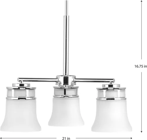 Miniatura 8 de Progress Lighting Cascadia Collection - Candelabro costero de cristal grabado con 3 luces, cromado pulido