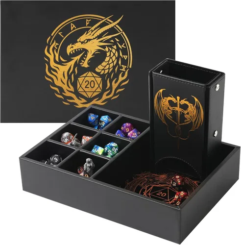 Miniatura 14 de Grajar DND - Bandeja de dados y torre de dados con almacenamiento, bandeja rodante de dados 3 en 1 con tapa, almacenamiento portátil de dados