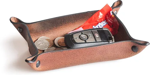 Miniatura 15 de Main Street Forge Bandeja de valet de cuero para hombre, organizador rústico EDC para llaves, teléfono y cartera, fabricado en Estados Unidos