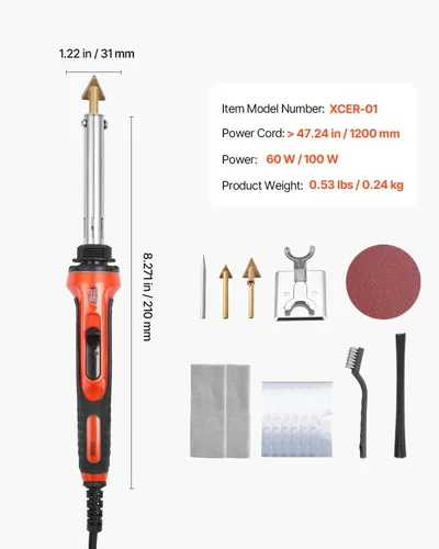 Miniatura 7 de VEVOR Kit de soldador de plástico, soldador de plástico de doble potencia de 60 W/100 W, con 3 puntas de soldadura y 20 varillas de soldadura