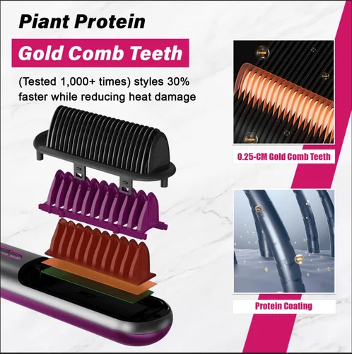 Miniatura 8 de Peine alisador térmico con iones negativos – 3 ajustes de temperatura, peinado rápido y suave para todo tipo de cabello, portátil recargable