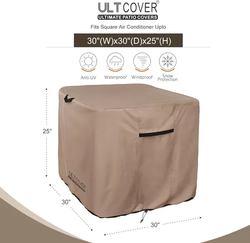 Miniatura 2 de ULTCOVER Cubierta cuadrada impermeable del aire acondicionado para las unidades exteriores de la CA tamaño hasta 30W x 30D x 25H pulgadas Marrón