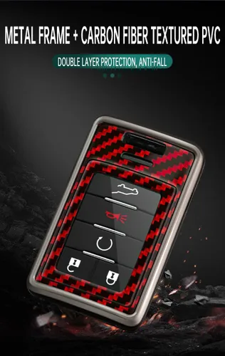 Miniatura 5 de SANRILY Funda de fibra de carbono con patrón de 4/5/6 botones, para Cadillac SRX ATS ELR XTS DTS ELR sin llave con llavero negro