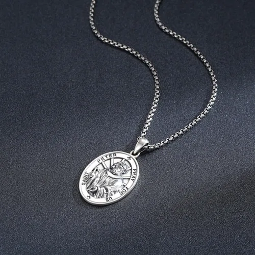 Miniatura 216 de Collar de plata de ley 925 con medalla de San Patrón, colgante de protección católica, amuleto, joyería religiosa para hombres y mujeres