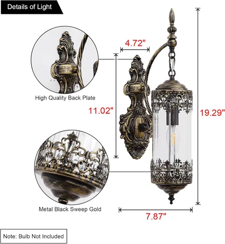 Miniatura 3 de Aplique de pared rústico de cristal, mini accesorio de luz de pared gótica vintage antigua, aplique de pared retro estilo granja de mediados