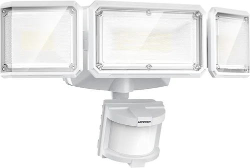 LEPOWER Luz de inundación LED alimentada por batería para exterior, 1500 lm, luces de seguridad con sensor de movimiento, IP65 resistente al agua,