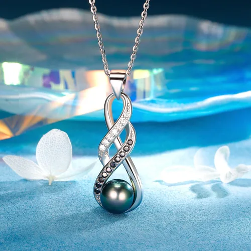 Miniatura 3 de NONNYL Regalos para esposa, aniversario, collar de perlas para mujer, color negro tahitiano, 0.354-0.394 in, calidad AAAA, perlas naturales