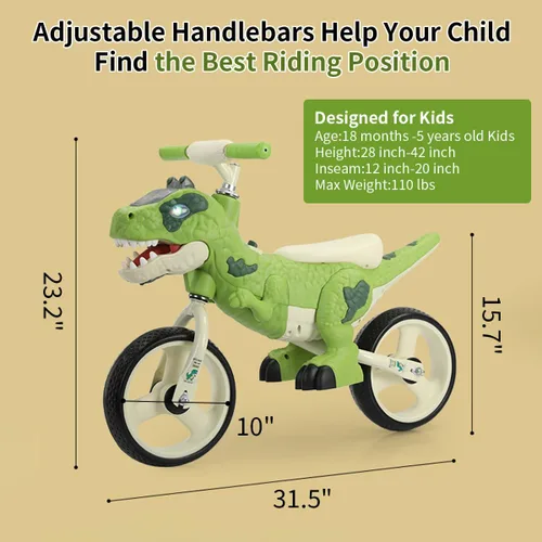 Miniatura 3 de Juguetes de bicicleta de equilibrio para niños pequeños con temática de dinosaurios para niñas y niños de 3, 4, 5, 6, 7 años - Efectos de música e