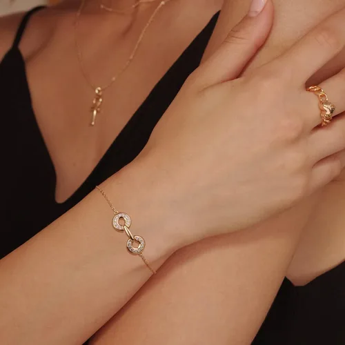 Miniatura 2 de MEVECCO Pulsera de cadena de oro para mujer, chapada en oro de 18 quilates, pulsera ajustable en capas, delicada pulsera minimalista hecha a mano