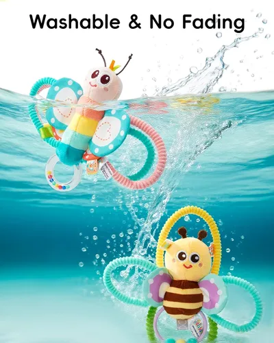 Miniatura 7 de Jollybaby Sonajeros suaves para bebés y juguete de anillos de peluche para recién nacidos de 0-3-6-12 meses, juguetes sensoriales y de desarrollo