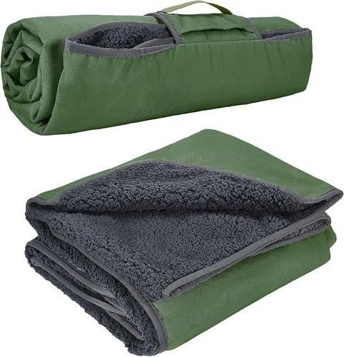 Tirrinia Manta impermeable para exteriores con forro sherpa, resistente al viento, triple capa, cálida y cómoda, plegable para camping, estadio,