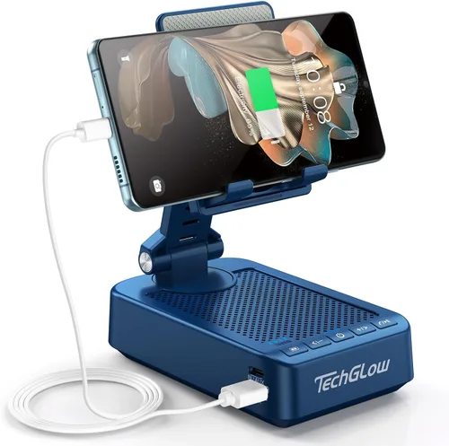 Miniatura 11 de TechGlow Soporte plegable para teléfono celular con función de carga de altavoz Bluetooth, soporte giratorio de 360°, regalos de cumpleaños