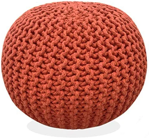 FRELISH DECOR Puf Otomano Redondo Tejido a Mano 100% Algodón Puf Reposapiés - Saco de Frijoles Tejido - Silla de Piso para Sala de Estar Dormitorio