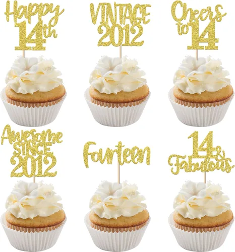 Miniatura 103 de Rsstarxi Paquete de 24 adornos para cupcakes vintage 2019 con purpurina negra para 5º cumpleaños, saludos a 5, cinco, 5, 5 fabulosos para cupcakes