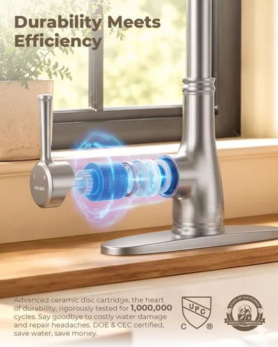Miniatura 7 de Grifo de cocina con aerosol -WEWE de un solo agujero para fregadero de cocina con placa de cubierta, Plateado, A100806BN Níquel cepillado