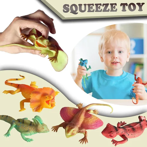 Miniatura 2 de 8 piezas de juguetes de lagarto esponjosos, figuras de goma elásticas, juguetes de reptiles suaves realistas para niños, juego de figuras