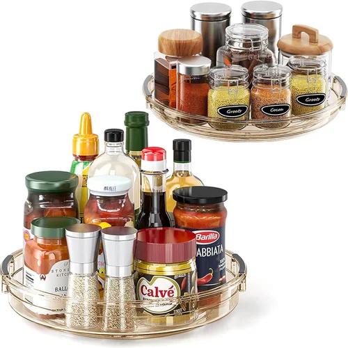 Miniatura 11 de LAMU Paquete de 2 Organizadores Giratorios Transparentes Lazy Susan para Gabinete, 10.6'' 9.25'' Organizador de Condimentos para Refrigerador