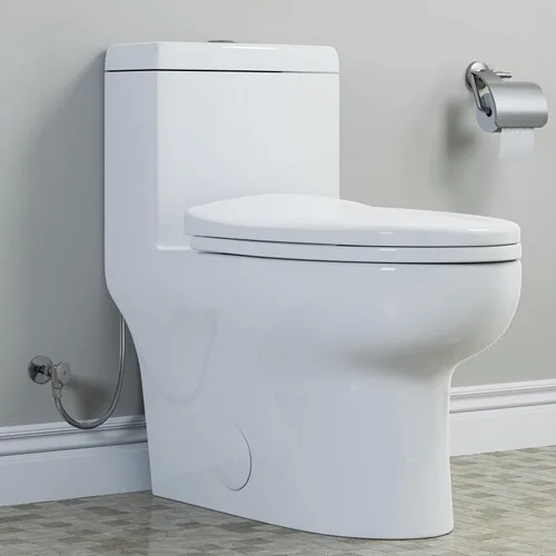 Miniatura 12 de HOROW HR-ST076W - Inodoro alargado con palanca de viaje a la izquierda, inodoro de una pieza para baño, asiento de cierre suave incluido, descarga