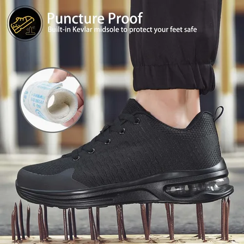 Miniatura 4 de LUPWEE Zapatos de punta de acero para hombres y mujeres, zapatos de trabajo de seguridad antideslizantes a prueba de pinchazos, cómodos tenis