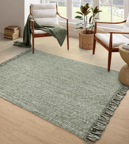 Miniatura 24 de Collive - Tapete de pasillo de cocina, 2 x 4.3 pies, tejido a mano, reversible, lavable, de algodón, color blanco/beige, para baño, pasillo