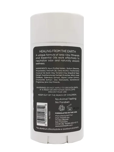 Miniatura 2 de Zion Health Clay Dry Silk Desodorante Stick 2.5 oz Sándalo