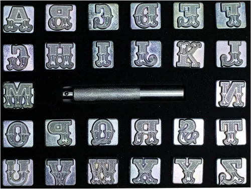 Miniatura 2 de Juego de 27 herramientas de punzón de estampado de letras del alfabeto A-Z de 3/4 de pulgada y 0.748 in para trabajos de cuero, cinturones, sillín