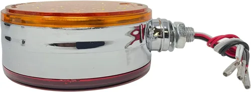Miniatura 4 de All Star Truck Parts 2 piezas Ámbar/Rojo 48 LED Redonda de doble cara Montaje en perno cromado Pedestal defensa luz trasera de giro y stop