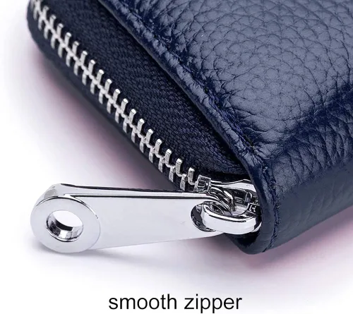 Miniatura 7 de Tarjetero RFID de cuero genuino para tarjetas de crédito con cremallera, Moderno