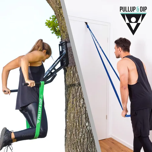 Miniatura 6 de Pullup & DIP Bandas de Fitness, Bandas de Resistencia con Bolsa, Anclaje de Puerta (con Juegos) y Guía de Ejercicios - Individual y en Conjunto
