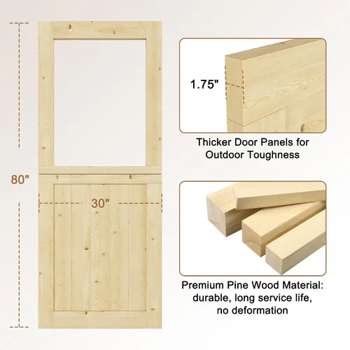 Miniatura 3 de Losa holandesa para puerta interior y exterior, 30 x 80 pulgadas, puertas individuales divididas de vidrio transparente templado universal, puerta
