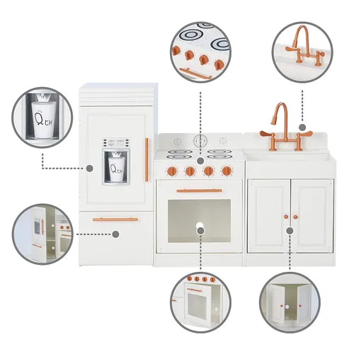 Miniatura 6 de Teamson Kids Little Chef Paris - Cocina modular contemporánea interactiva de madera para jugar con refrigerador, horno, fregadero y espacio