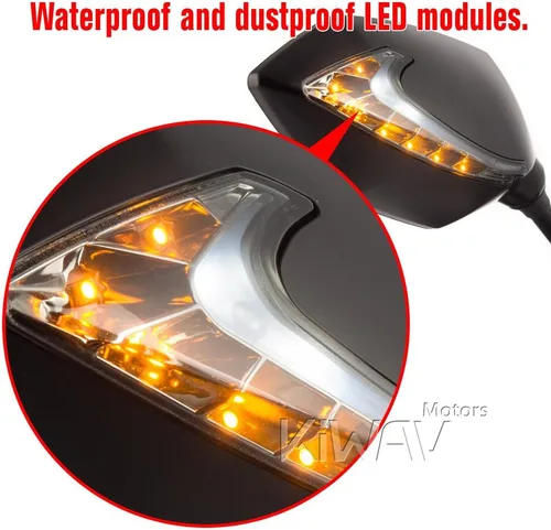 Miniatura 7 de KiWAV Lucifer - Espejos retrovisores LED duales, color negro, indicador de luz de posición de conducción E-Mark M10 M8 para motocicleta universal