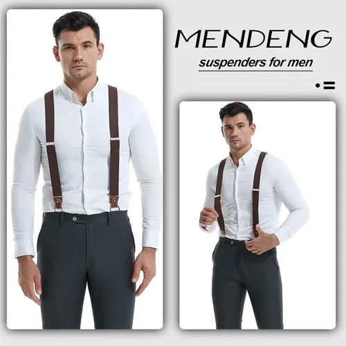 Miniatura 52 de MENDENG Tirantes de gancho giratorio de bronce vintage con 4 tirantes ajustables para hombre