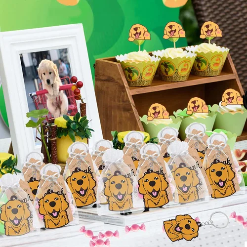 Miniatura 5 de CiciBear Paquete de 24 llaveros Golden Retriever para decoración de fiesta para cachorros Golden Retriever, animales de mascota, Let's Pawty, amante