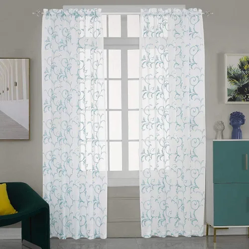 Miniatura 11 de Cortinas traslúcidas blancas bordadas florales de 63 pulgadas, cortinas de gasa con bolsillo para barra para sala de estar, dormitorio, paneles