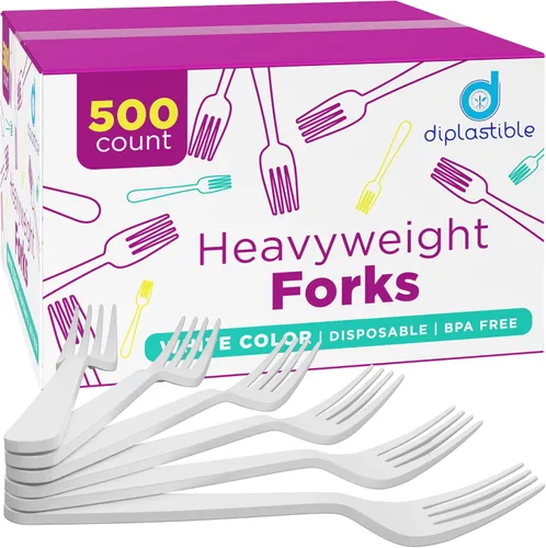 Miniatura 2 de 500 unidades – Horquillas de plástico blanco desechables de peso pesado Gran paquete de horquillas para fiestas Horquillas de plástico
