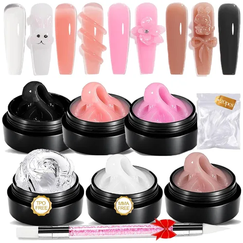 NAILGIL - Gel 3D para arte de uñas, sin hema, 6 colores sólidos para esculpir las manos, no pegajoso para extensiones, modelado de tallado de