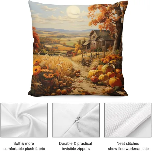 Miniatura 6 de Fundas de almohada decorativas cuadradas de terciopelo con diseño de paisaje, campo, otoño, otoño, 12 x 12 pulgadas, para Acción de Gracias