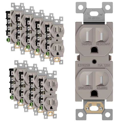 Miniatura 19 de ENERLITES Toma de corriente dúplex, tomacorrientes eléctricos de pared resistentes a manipulaciones, grado residencial, 3 cables, autoconexión a