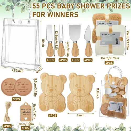 Miniatura 4 de 55 piezas de premios de baby shower para ganadores, 6 juegos de baby shower, regalos de invitados para tabla de quesos para adultos, cuchillos