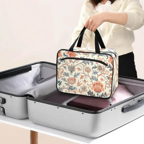 Miniatura 8 de William Morris Elegant Blue Hanging Makeup Travel Bag with Hook, Designer Expandable Bag for toiletries for Accessories Must Haves Trip bolso