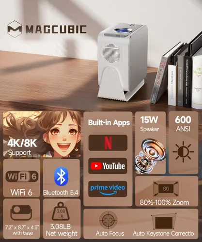 Miniatura 8 de Magcubic HY350Max - Proyector inteligente con soporte 4K 8K, mini proyector con Wifi6 y Bluetooth5.4, 600 ANSI, enfoque automático y prevención