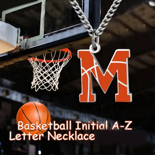 Miniatura 2 de AIAINAGI Collar de letras de baloncesto Colgante de baloncesto para hombre, cadena de plata de acero inoxidable, regalo personalizado de 22 pulgadas