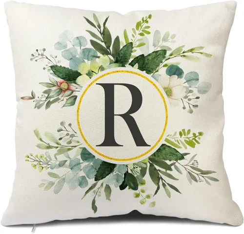 Miniatura 40 de Snycler Fundas de almohada con monograma de letra L, floral, 18 x 18 pulgadas, almohadas de primavera verdes, fundas decorativas de verano, Estilo L