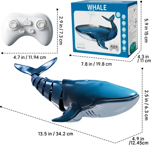 Miniatura 7 de Juguetes de tiburón ballena con control remoto para niños, escala 1:18 de alta simulación para piscina, tiburón eléctrico de 2.4Ghz con luz