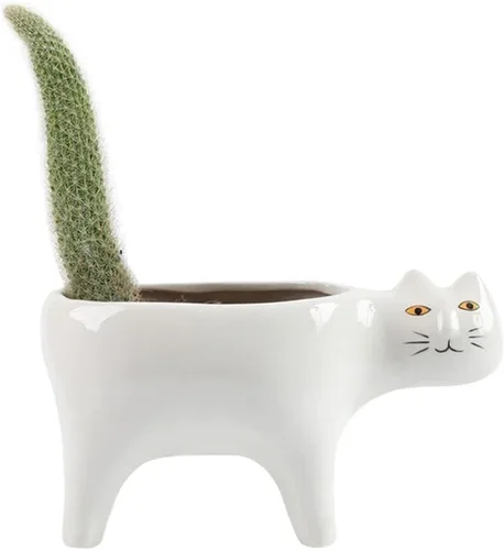 Miniatura 9 de DIYOMR Macetero de animales para suculentas, macetas de cerámica para gatos, contenedores de cactus o plantas para decoración del hogar, oficina