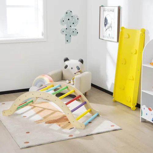 Miniatura 8 de Costzon Juguetes de escalada para niños pequeños, estructura de escalera Montessori de madera 3 en 1 con rampa de escalada en roca/acolchado, juego